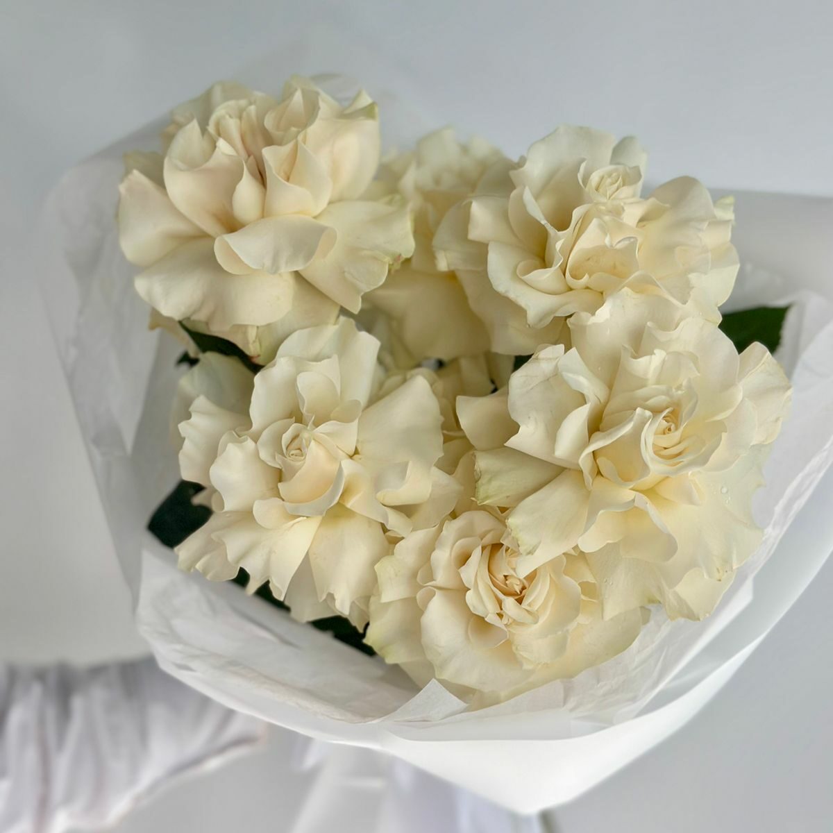 Пышный букет французских белых роз